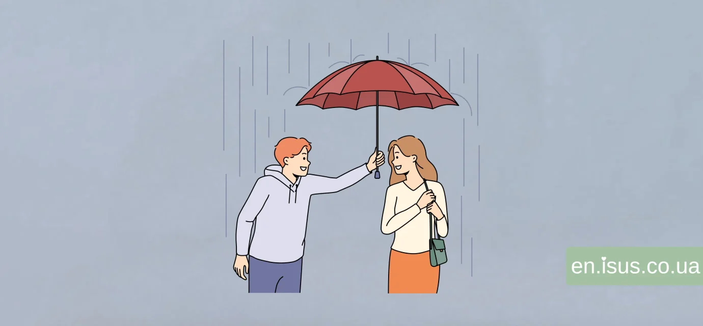 Man, girl, rain. Jesus Christ is Love