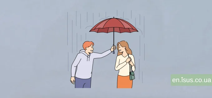 Man, girl, rain. Jesus Christ is Love